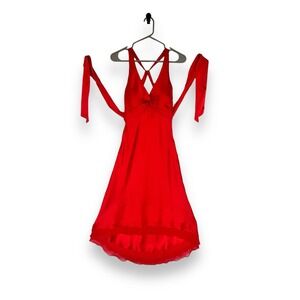 Caché Red Silk Satin Evening HOCO Gown Prom Dress Midi High-Low Romantic Y2K S/M